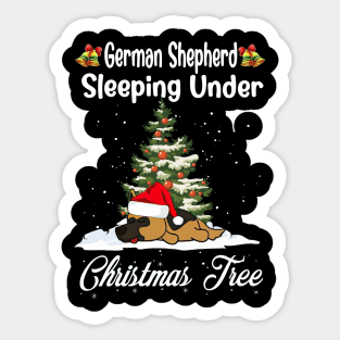 German Shepherd Sleeping Under Christmas Tree Funny Xmas Sticker